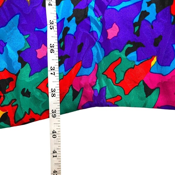 Flora Kung II New York Vintage Colorful 100% Silk Dress VTG Shoulder Pads Sz 10 - Picture 6 of 12
